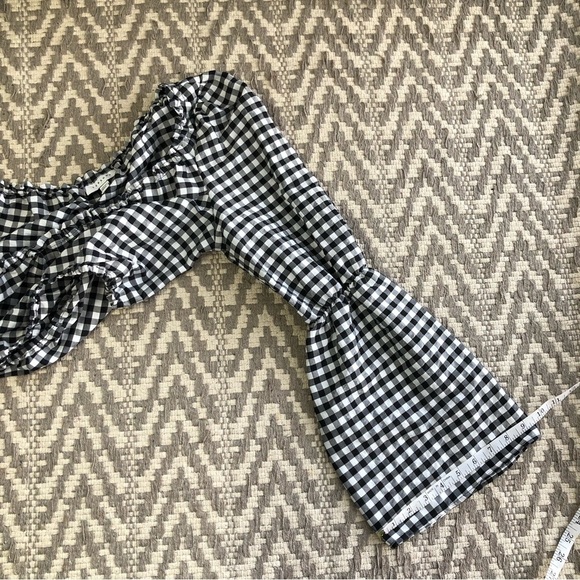 Topshop black and white gingham flute sleeve cropped top size - Picture 7 of 13